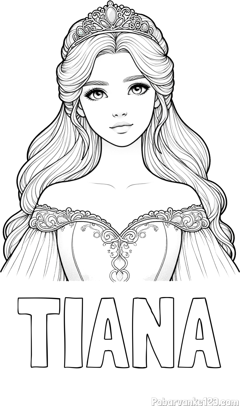 Pobarvanka imena TIANA in pobarvanka realistične princese