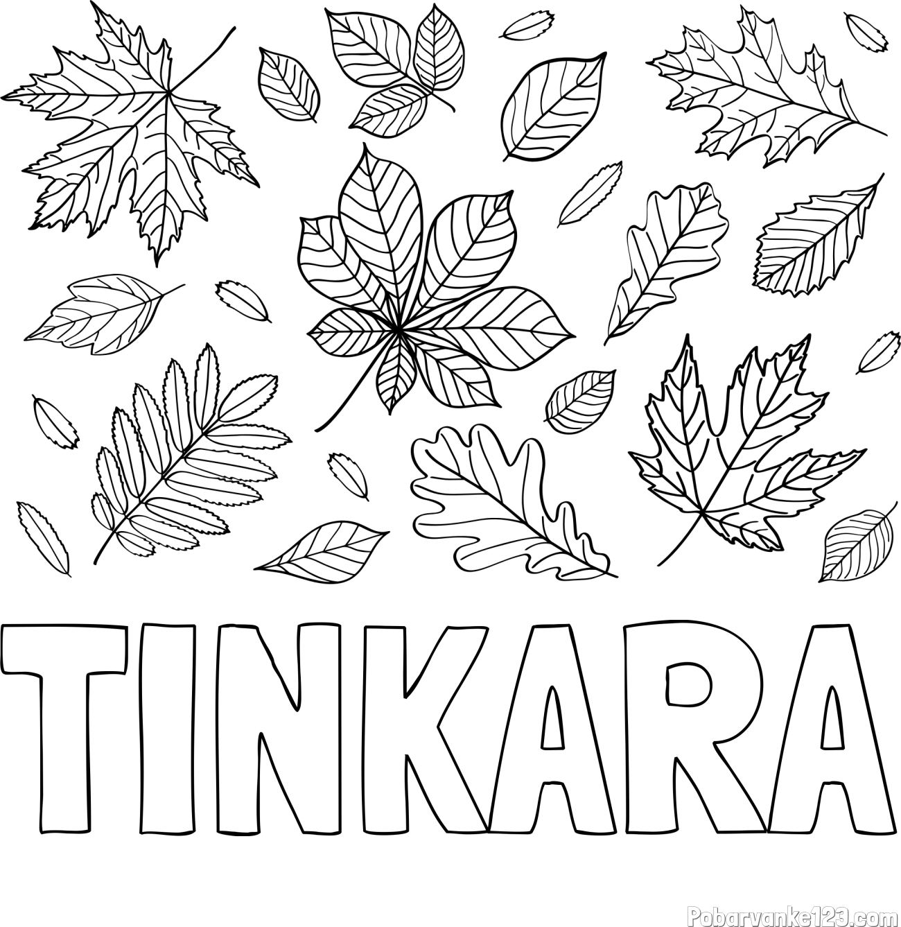 Pobarvanka imena TINKARA in pobarvanka listja