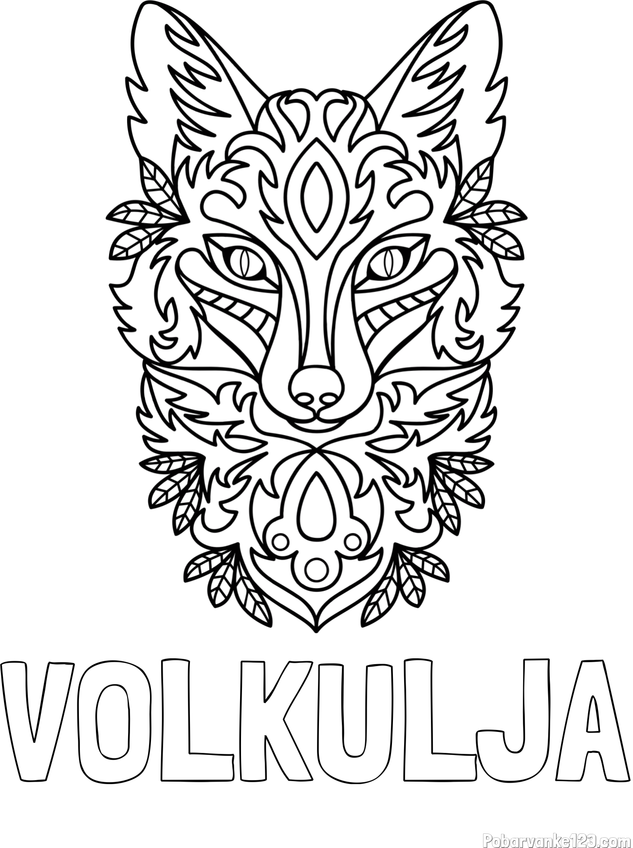 Pobarvanka imena VOLKULJA in pobarvanka volka - mandale