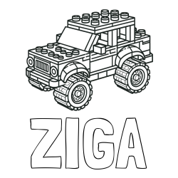 Online izdelana pobarvanka - Pobarvanka imena ŽIGA in pobarvanka džipa sestavljenega iz LEGO kock