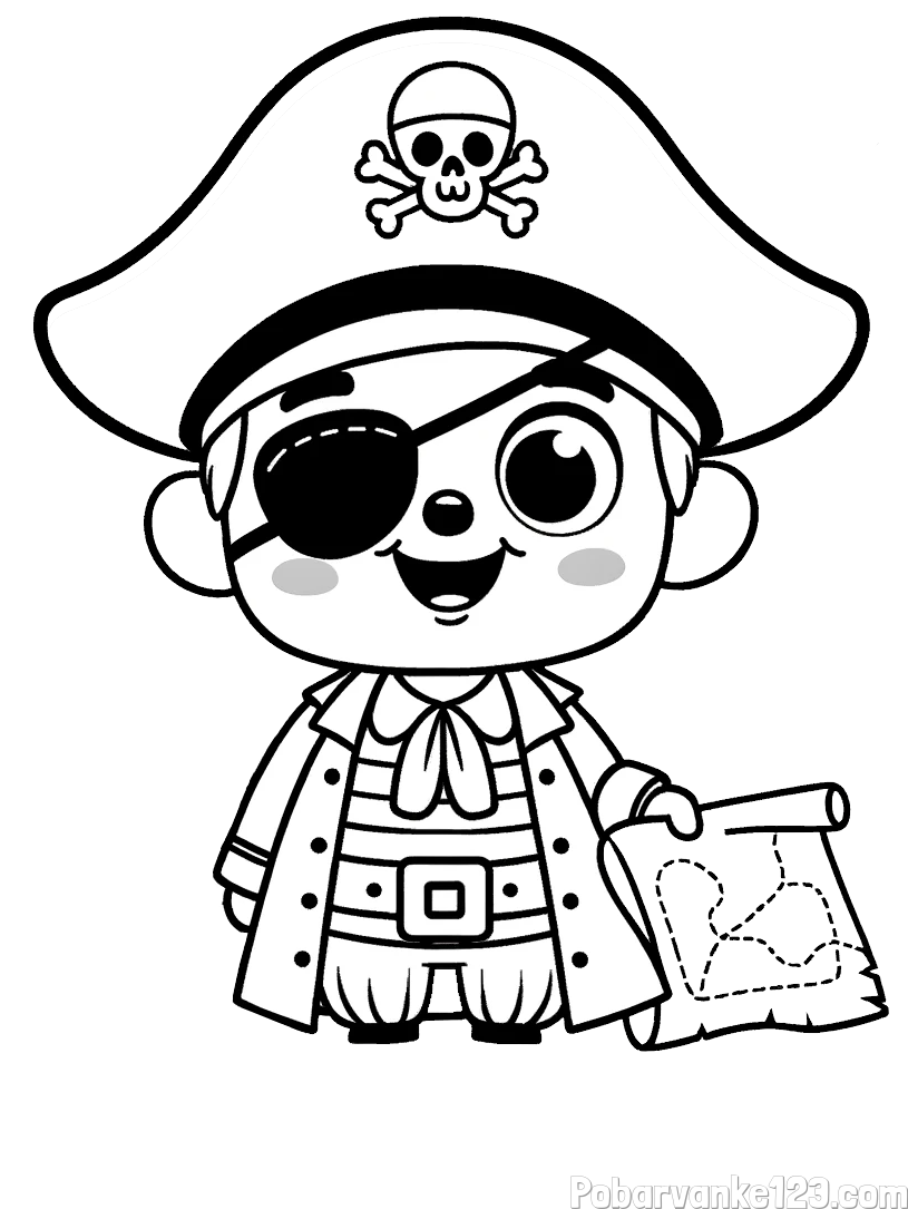 Otroška pobarvanka ljubkega gusarja z zemljevidom