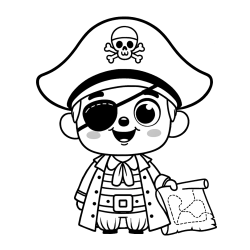 Otroška pobarvanka ljubkega gusarja z zemljevidom