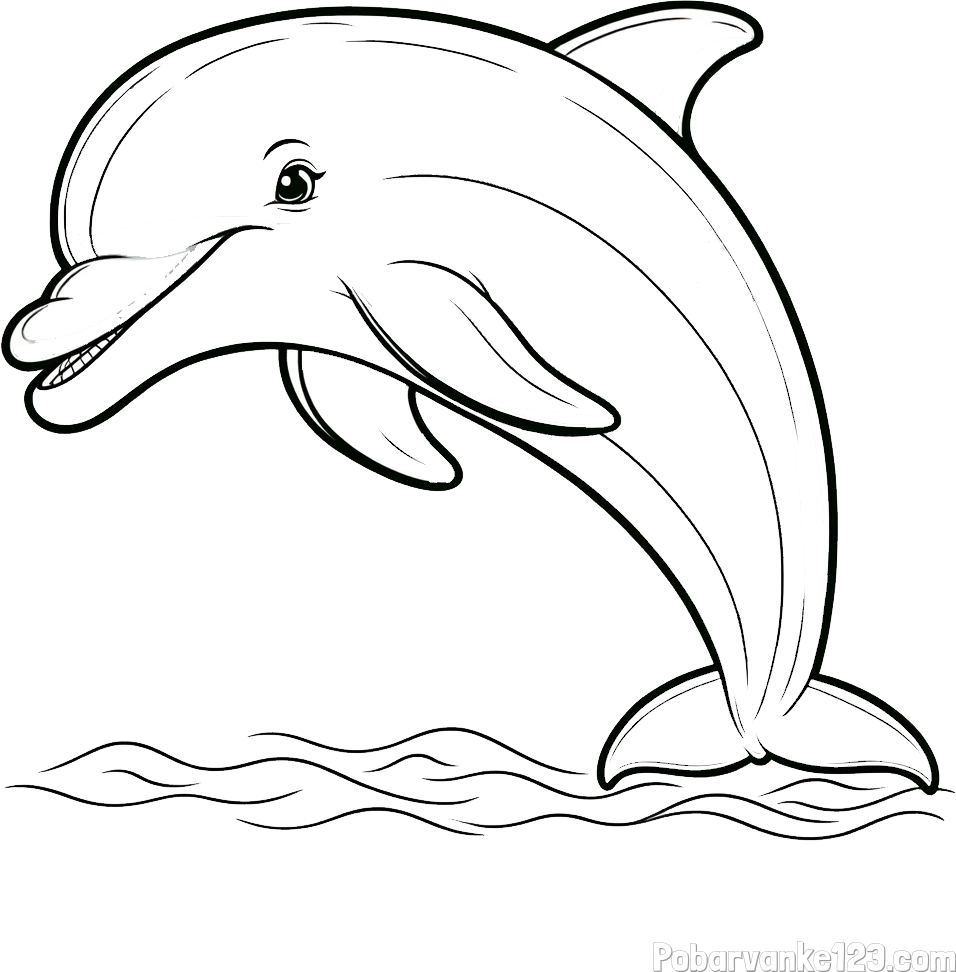 Otroška pobarvanka nasmejanega delfina v skoku