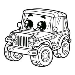 Otroška pobarvanka nasmejanega jeep-a