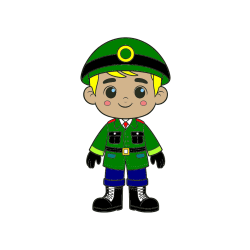 Pobarvana pobarvanka - Otroška pobarvanka nasmejanega vojaka