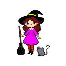 Pobarvana pobarvanka - Pobarvanka čarovnice z metlo in miško