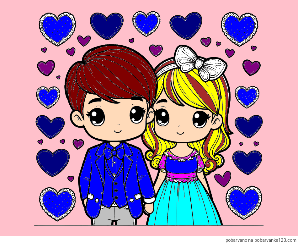 POBARVANA POBARVANKA - Pobarvanka dveh zaljubljencev s srčki