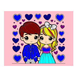 Pobarvana pobarvanka - Pobarvanka dveh zaljubljencev s srčki