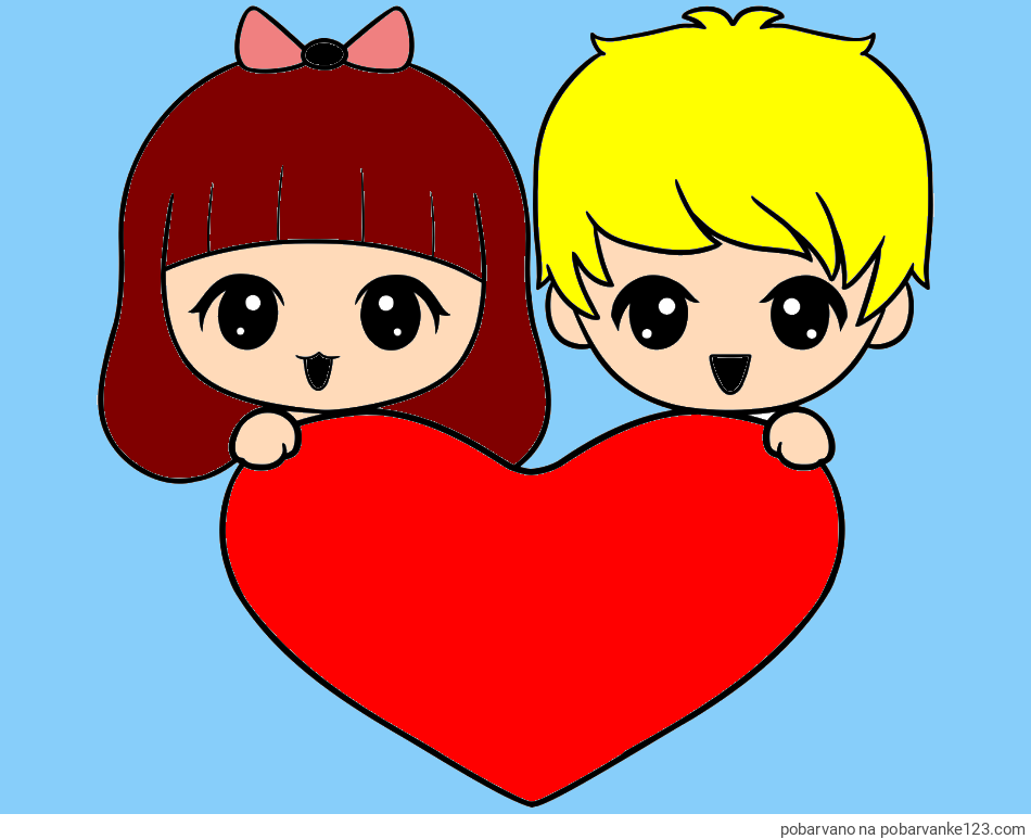 POBARVANA POBARVANKA - Pobarvanka fantka in deklice, ki objemata srček