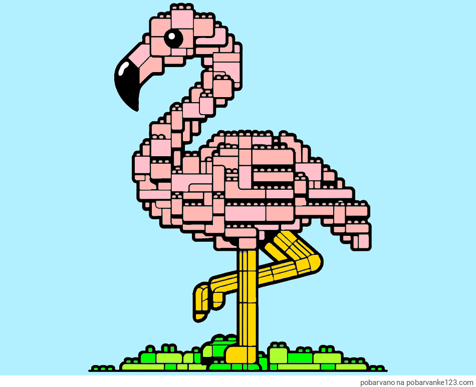 POBARVANA POBARVANKA - Pobarvanka flaminga sestavljenega iz LEGO kock