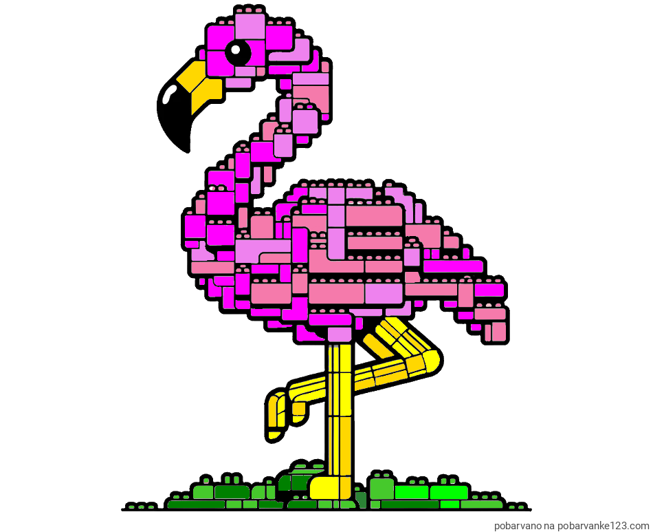 POBARVANA POBARVANKA - Pobarvanka flaminga sestavljenega iz LEGO kock