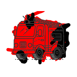 Pobarvana pobarvanka - Pobarvanka gasilskega avta z vklopljeno sireno