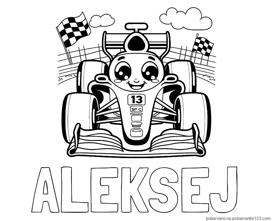 POBARVANA POBARVANKA - Pobarvanka imena ALEKSEJ in otroška pobarvanka FORMULA 1