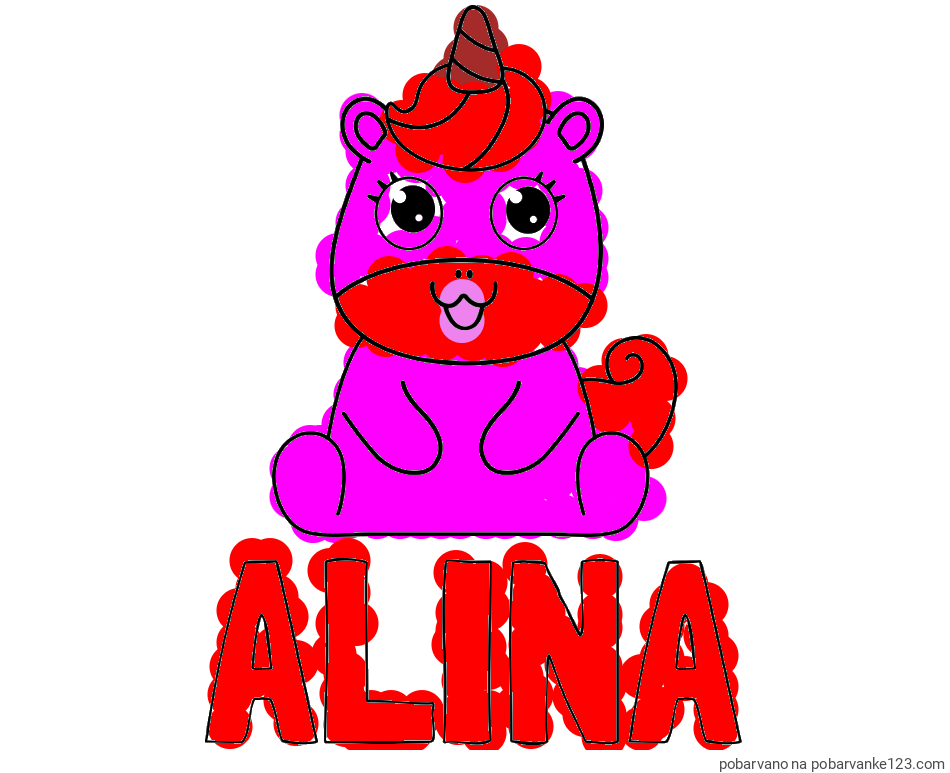 POBARVANA POBARVANKA - Pobarvanka imena ALINA in pobarvanka čudovitega samoroga Unicorn