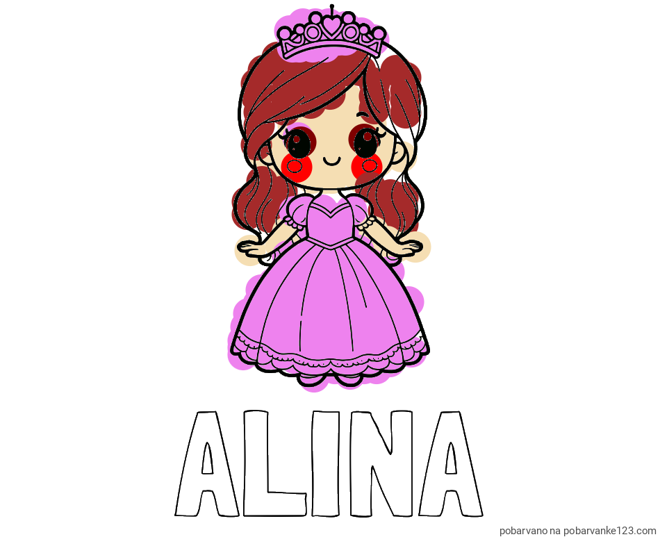 POBARVANA POBARVANKA - Pobarvanka imena ALINA in pobarvanka ljubke princeske