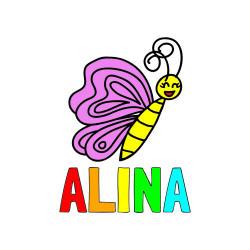 Pobarvana pobarvanka - Pobarvanka imena ALINA in pobarvanka ljubkega metulja