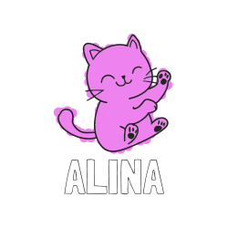 Pobarvana pobarvanka - Pobarvanka imena ALINA in pobarvanka razigranega mucka