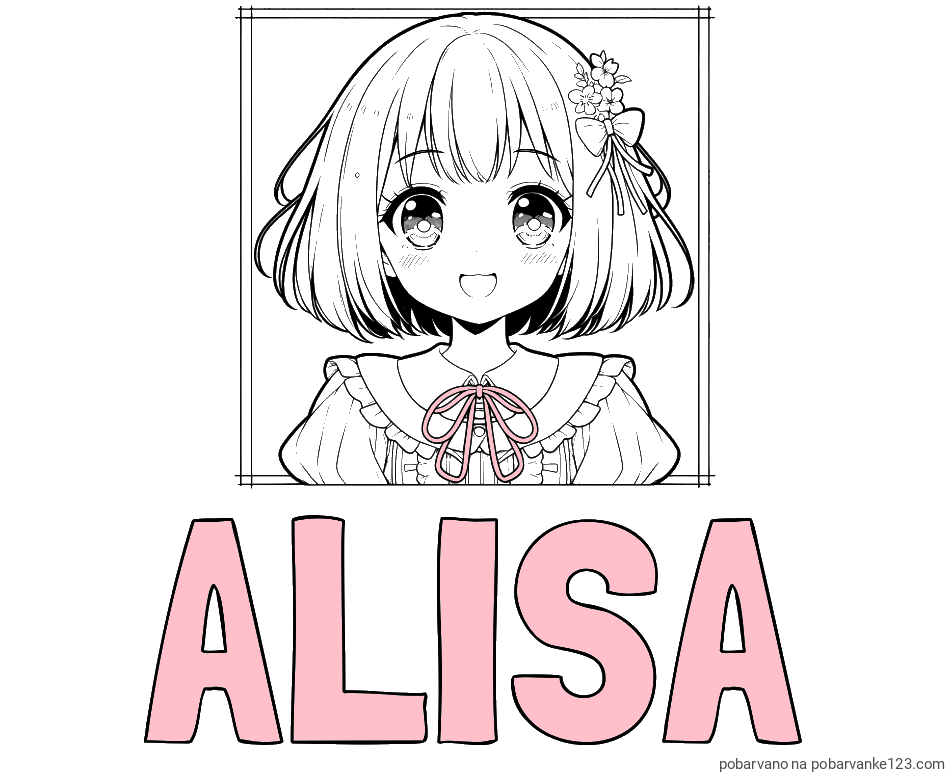 POBARVANA POBARVANKA - Pobarvanka imena ALISA in pobarvanka ljubke punčke v anime slogu