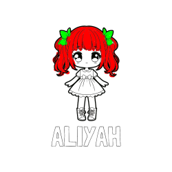 Pobarvana pobarvanka - Pobarvanka imena ALIYAH in pobarvanka anime punčke
