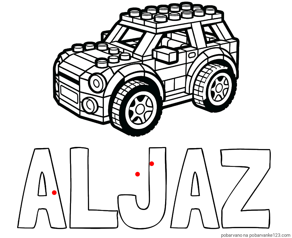 POBARVANA POBARVANKA - Pobarvanka imena ALJAŽ in pobarvanka avtomobila sestavljenega iz LEGO kock