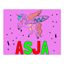 Pobarvana pobarvanka - Pobarvanka imena ASJA in lepa pobarvanka samoroga