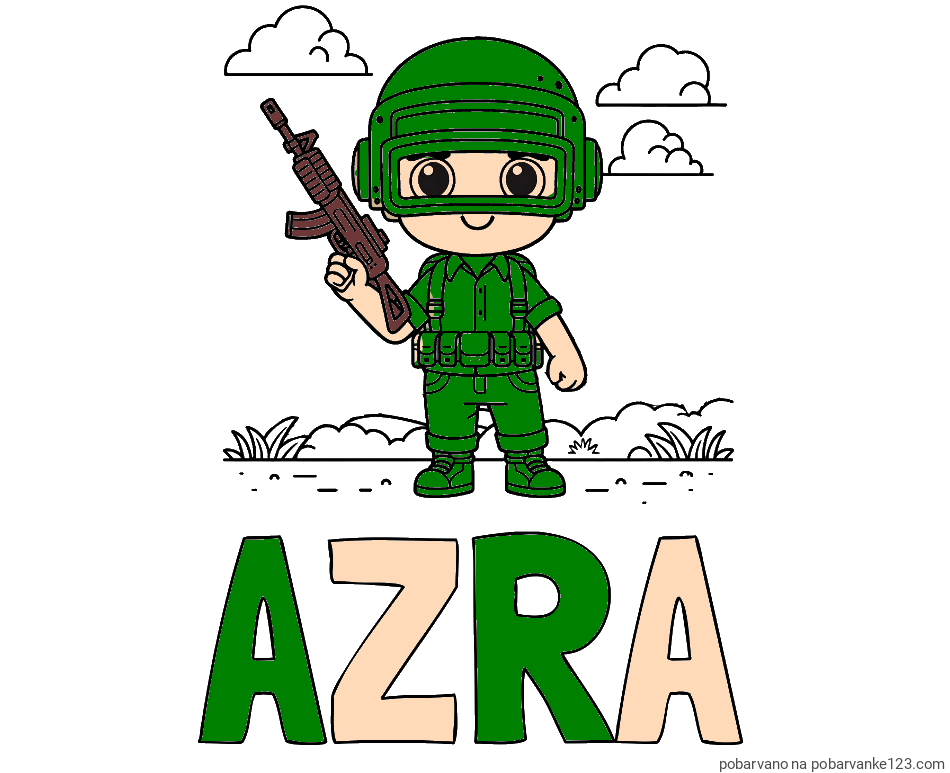 POBARVANA POBARVANKA - Pobarvanka imena AZRA in lepa otroška PUBG pobarvanka