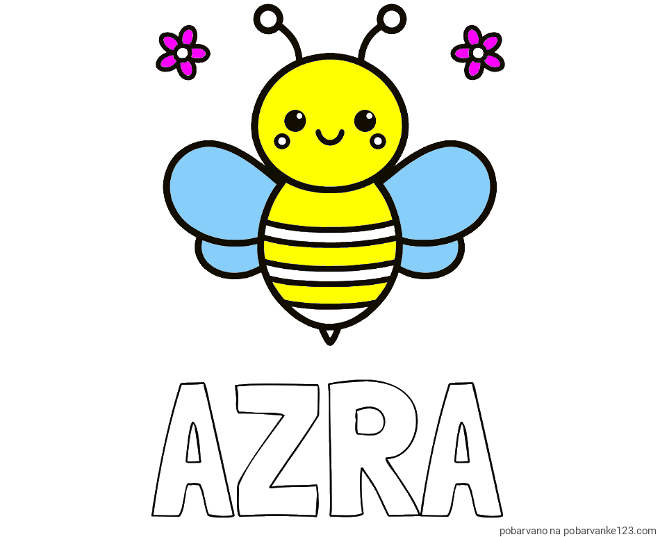 POBARVANA POBARVANKA - Pobarvanka imena AZRA in otroška pobarvanka čebele