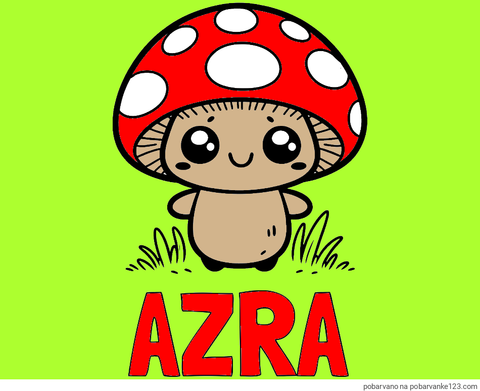 POBARVANA POBARVANKA - Pobarvanka imena AZRA in otroška pobarvanka gobe