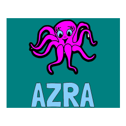 Pobarvana pobarvanka - Pobarvanka imena AZRA in otroška pobarvanka nasmejane hobotnice