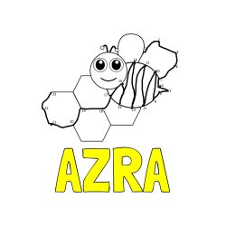 Pobarvana pobarvanka - Pobarvanka imena AZRA in pobarvanka čebelice in satja - poveži številke