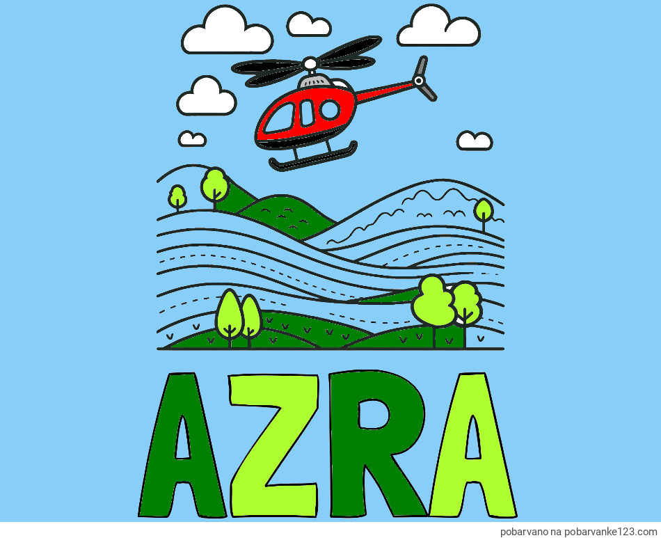 POBARVANA POBARVANKA - Pobarvanka imena AZRA in pobarvanka helikopterja, ki leti nad pokrajino