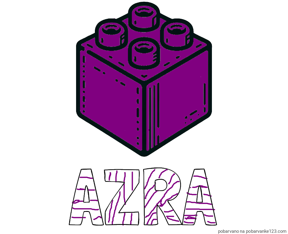 POBARVANA POBARVANKA - Pobarvanka imena AZRA in pobarvanka LEGO kocke