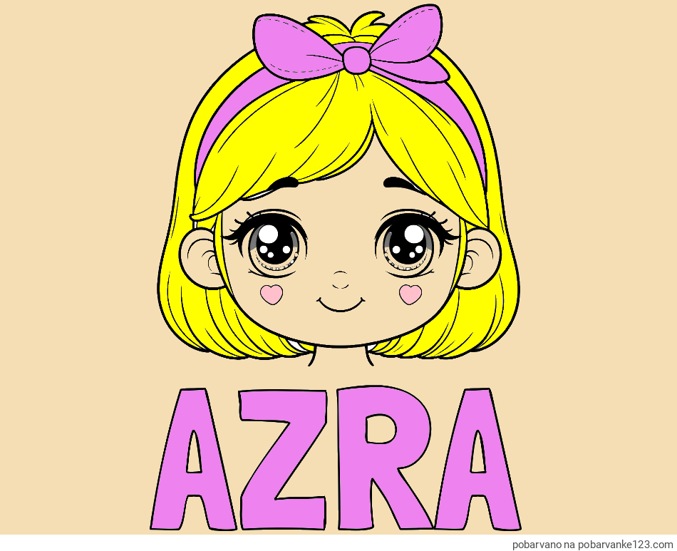 POBARVANA POBARVANKA - Pobarvanka imena AZRA in pobarvanka obraza ljubke punčke