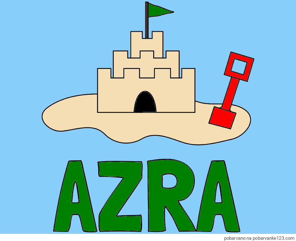 POBARVANA POBARVANKA - Pobarvanka imena AZRA in pobarvanka peščenega gradu z lopatico