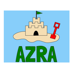 Pobarvana pobarvanka - Pobarvanka imena AZRA in pobarvanka peščenega gradu z lopatico