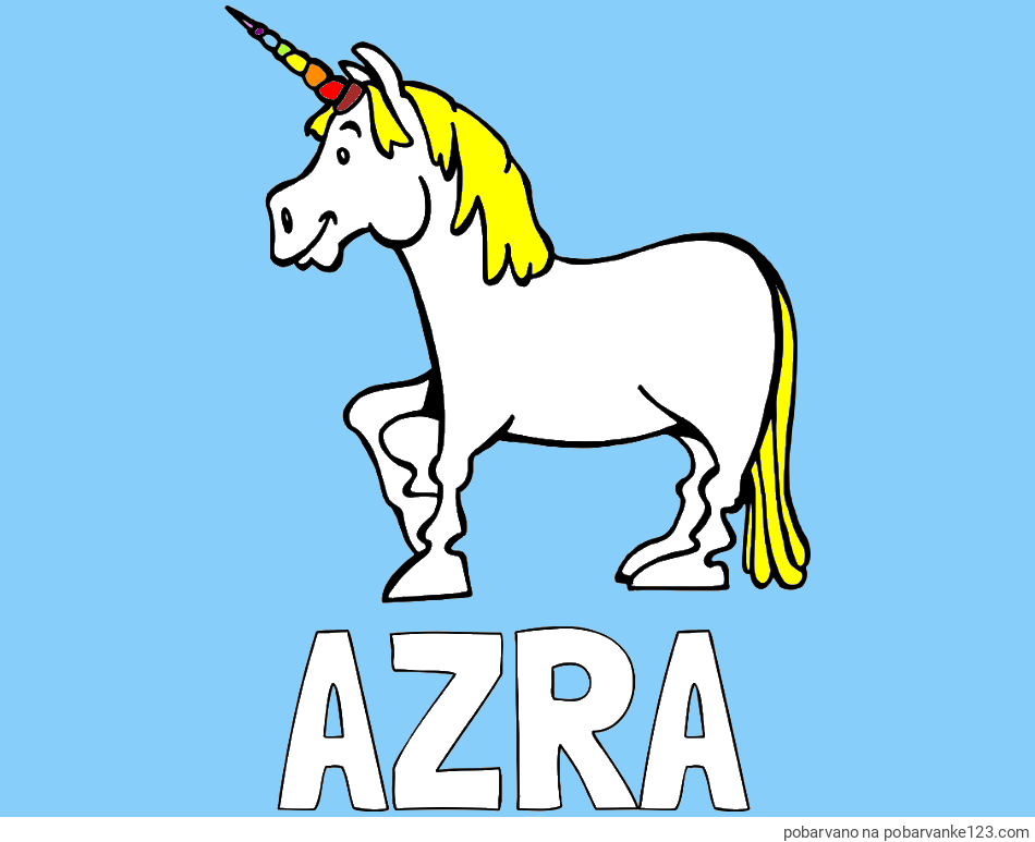 POBARVANA POBARVANKA - Pobarvanka imena AZRA in pobarvanka veselega samoroga