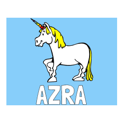 Pobarvana pobarvanka - Pobarvanka imena AZRA in pobarvanka veselega samoroga