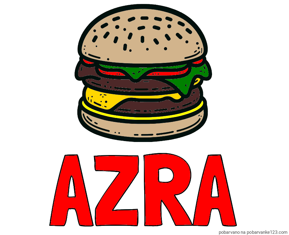 POBARVANA POBARVANKA - Pobarvanka imena AZRA in preprosta pobarvanka hamburgerja