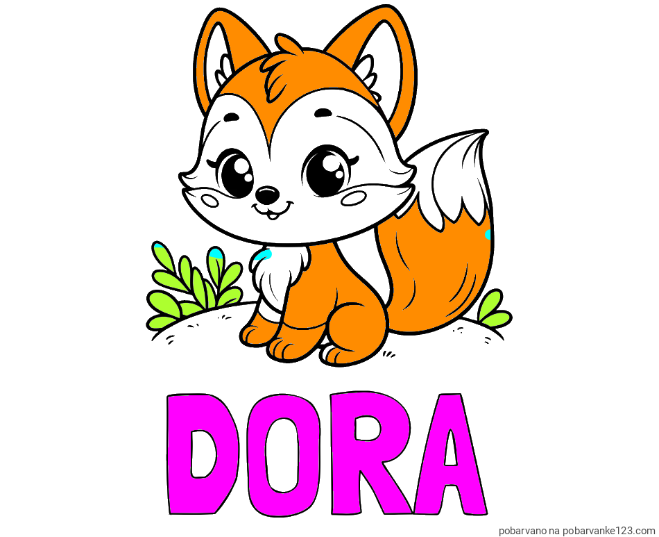 POBARVANA POBARVANKA - Pobarvanka imena DORA in pobarvanka lisičke