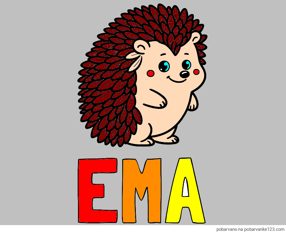 POBARVANA POBARVANKA - Pobarvanka imena EMA in pobarvanka prisrčnega ježka