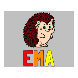 Pobarvana pobarvanka - Pobarvanka imena EMA in pobarvanka prisrčnega ježka