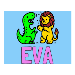 Pobarvana pobarvanka - Pobarvanka imena EVA in pobarvanka dinozavra, ki napada leva