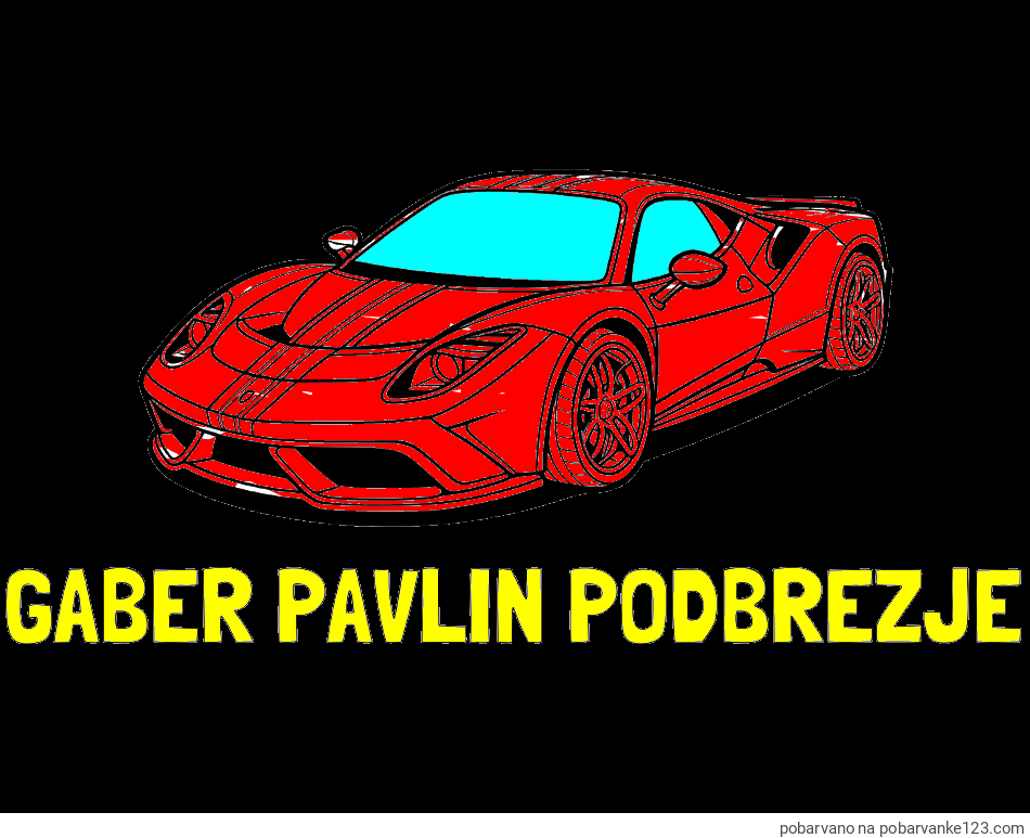 POBARVANA POBARVANKA - Pobarvanka imena GABER PAVLIN PODBREZJE in pobarvanka čudovitega športnega avtomobila