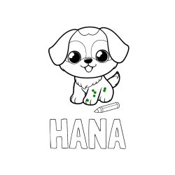 Pobarvana pobarvanka - Pobarvanka imena HANA in prikupnega kužka