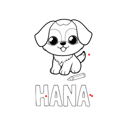 Pobarvana pobarvanka - Pobarvanka imena HANA in prikupnega kužka