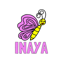 Pobarvana pobarvanka - Pobarvanka imena INAYA in pobarvanka ljubkega metulja