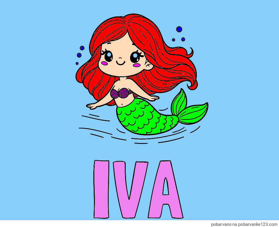 POBARVANA POBARVANKA - Pobarvanka imena IVA in pobarvanka ljubke morske deklice