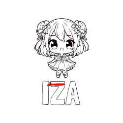 Pobarvana pobarvanka - Pobarvanka imena IZA in otroška pobarvanka punčke v japonskem anime slogu