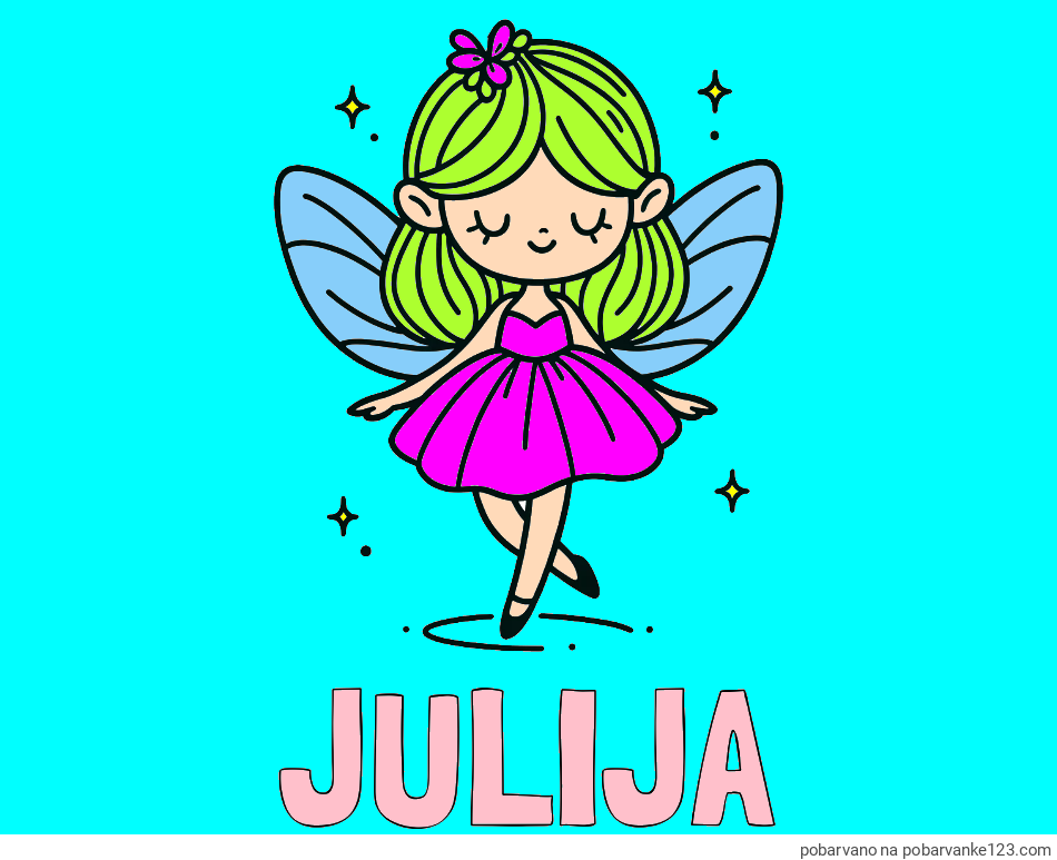 POBARVANA POBARVANKA - Pobarvanka imena JULIJA in enostavna pobarvanka čarobne vile