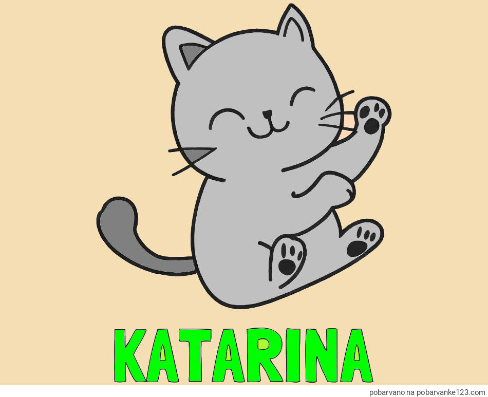 POBARVANA POBARVANKA - Pobarvanka imena KATARINA in pobarvanka razigranega mucka